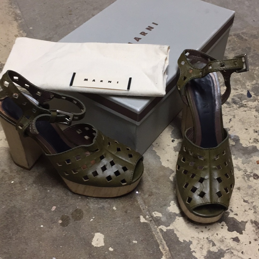 Marni Olive Green Platform Heels 38